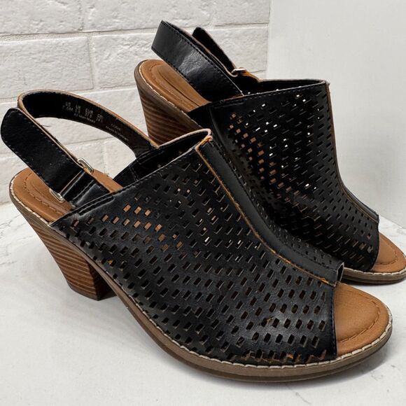 Dr Scholl's Shoes - Dr Scholls Codie Womens 7.5 Drk Brown Peep Toe Comfort Sandal Mule Faux Leather